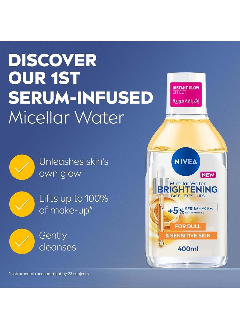 Brightening Micellar Water, Cleanses, Brightens and Removes Make-Up, Infused with Vitamins C and E, 400 ml