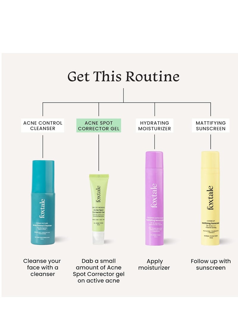 Foxtale Acne Gel| Reduces Pimples Overnight and Prevents Acne Scars| Spot Corrector for Oily, Acne Prone Skin| 2% Azelaic Acid,2% Salicylic Acid, 3% Glycolic Acid, Niacinamide| Men&Women-15ml