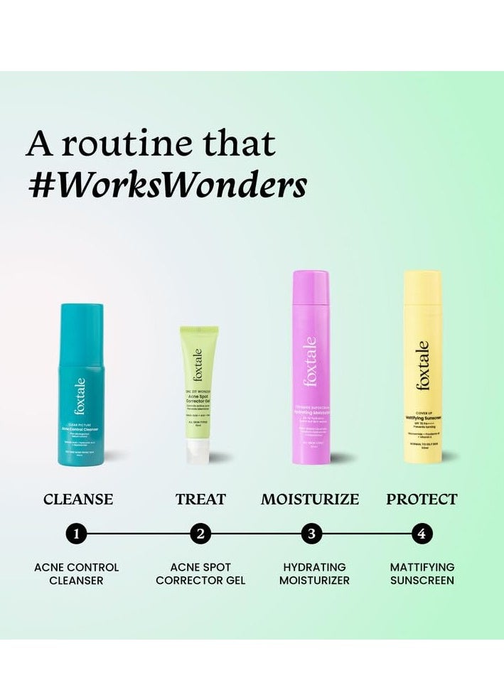 Foxtale Acne Gel| Reduces Pimples Overnight and Prevents Acne Scars| Spot Corrector for Oily, Acne Prone Skin| 2% Azelaic Acid,2% Salicylic Acid, 3% Glycolic Acid, Niacinamide| Men&Women-15ml
