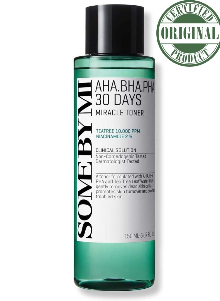 SOME BY MI AHA BHA PHA 30 Days Miracle Toner - 5.07Oz, 150ml - Mild Exfoliating Skin Prep Korean Toner for All Skin Types - Daily Blackhead Removing Pore Minimizer for Face Texture - Korean Skin Care 150ml