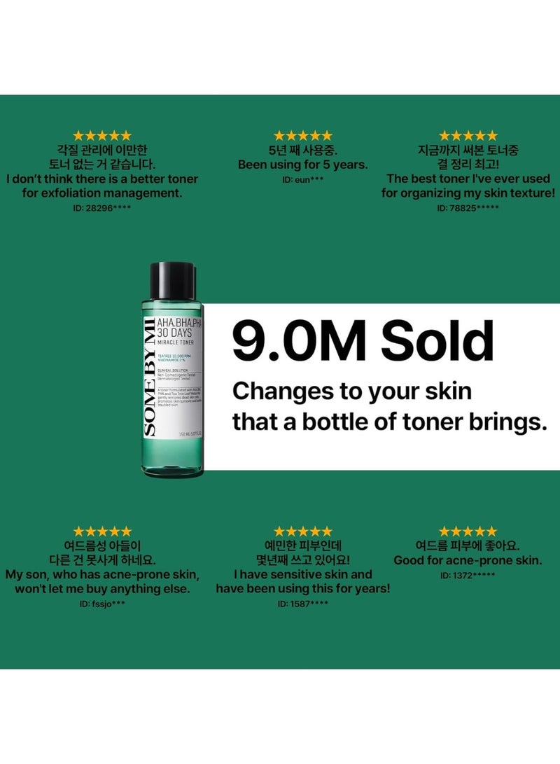 SOME BY MI AHA BHA PHA 30 Days Miracle Toner - 5.07Oz, 150ml - Mild Exfoliating Skin Prep Korean Toner for All Skin Types - Daily Blackhead Removing Pore Minimizer for Face Texture - Korean Skin Care 150ml