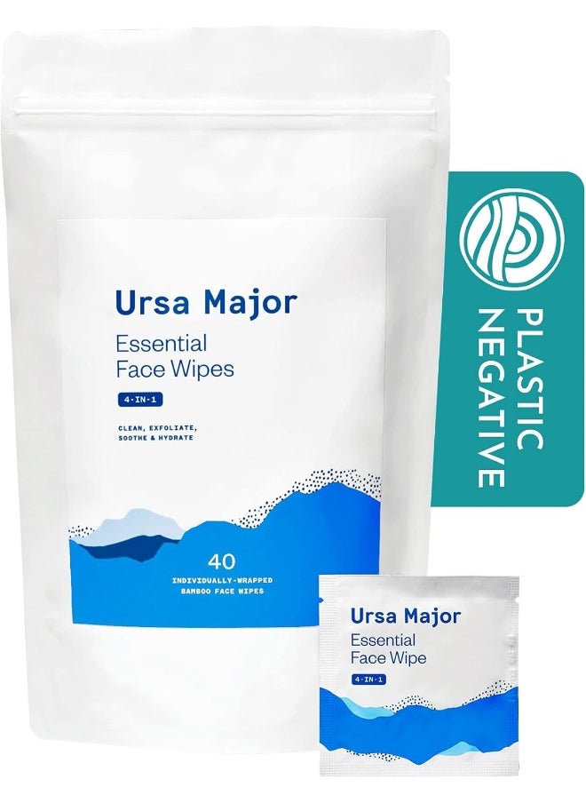 Ursa Major Essential Face Wipes | Natural, Biodegradable, Cruelty-Free | Cleanse, Exfoliate, Soothe and Hydrate | 40 count