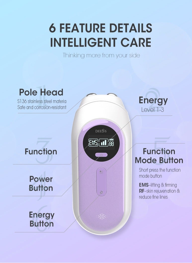 GP520 Skin Care Tools, RF+LED Light Technology Facial Treatment Device, Facial Massager, EMS Skin Tightening Machine, 3 Levels Energy, Anti-Aging, Wrinkle Reduction, Skin Rejuvenation Purple