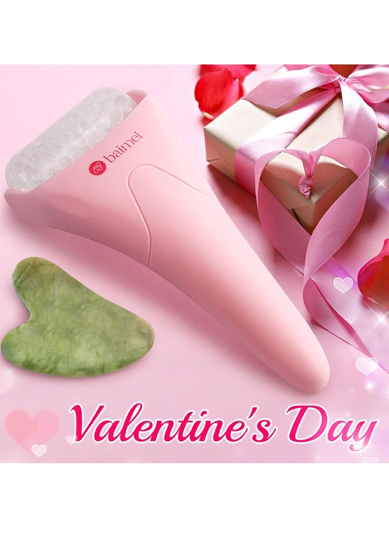 BAIMEI IcyMe Ice Roller for Face Women and Gua Sha Facial Tool Set, Ice Face Roller Reduces Puffiness, Relieves Migraines, Skin Care Tools, Self Care Gift for Women - Pink
