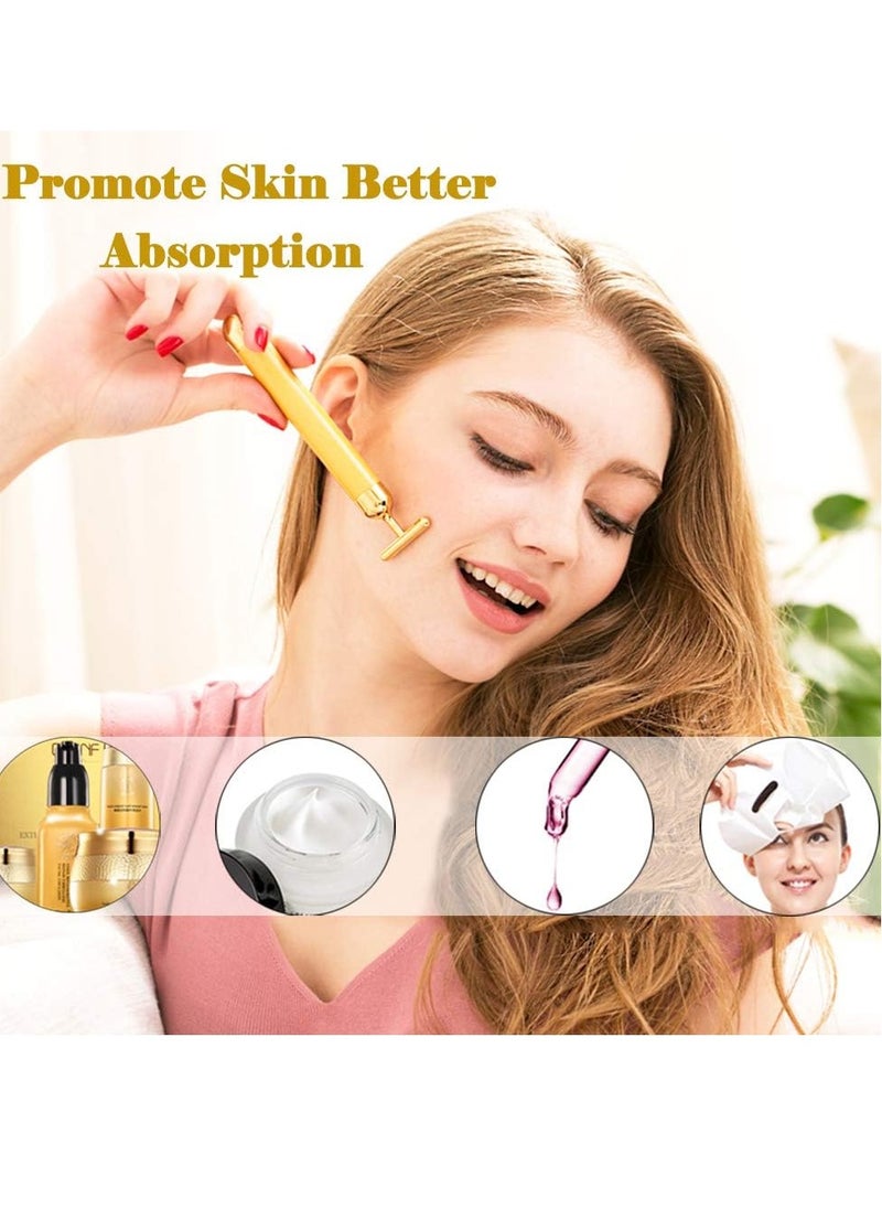 Amirce Face Massager Roller Golden 3D Roller Electric Facial Roller and T Shape Facial Roller Massager Kit Face Roller