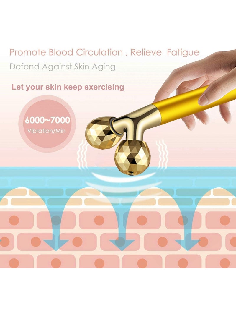 Amirce Face Massager Roller Golden 3D Roller Electric Facial Roller and T Shape Facial Roller Massager Kit Face Roller