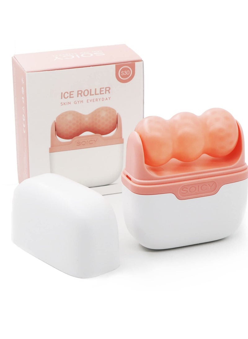 Ice Roller for Face and Eyes - Facial Skin Care Tools with 2 in 1 Face Roller and Travel Case, Self Care Gift for Men Women (Pink)
