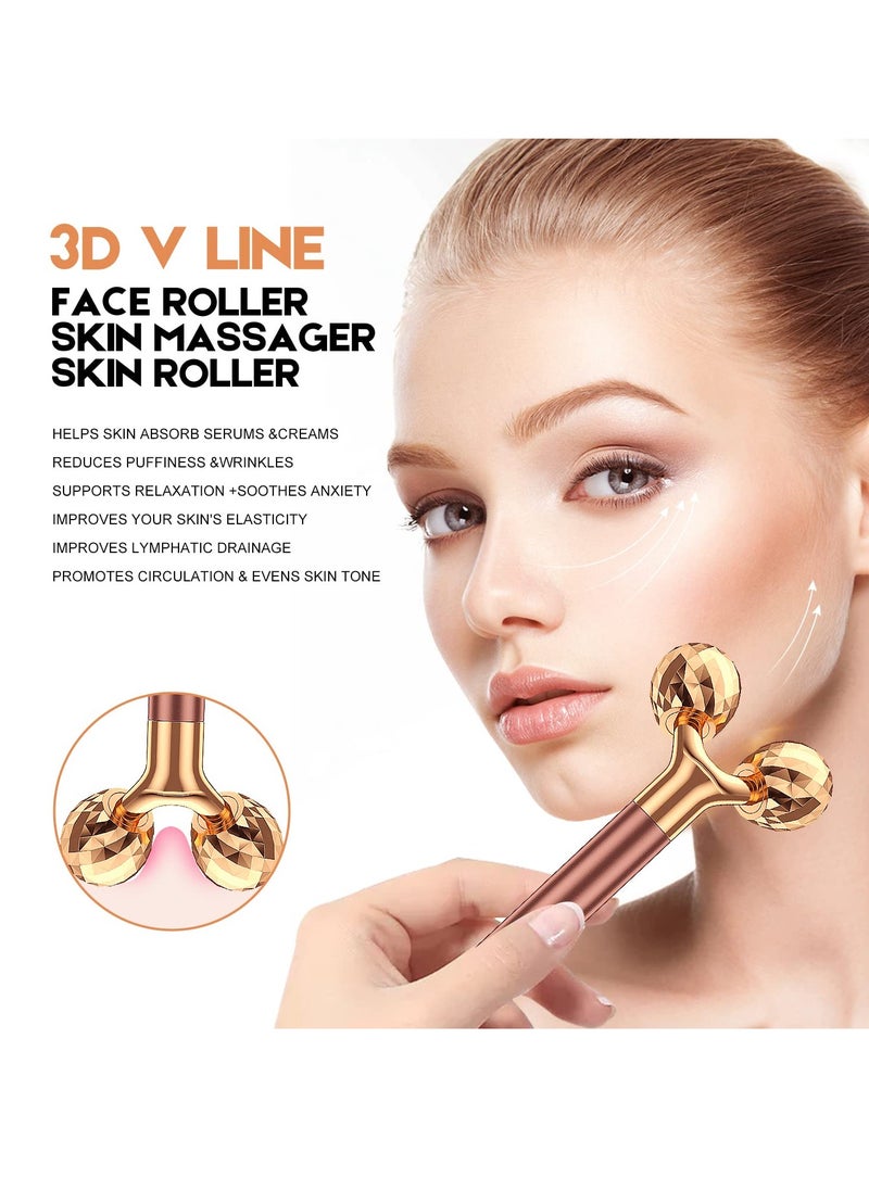 2-IN-1 Beauty Bar 24k Golden Pulse Facial Face Massager, Electric 3D Roller and T Shape Arm Eye Nose Head Massager Facial Roller Massager Kit Skin Care Tools