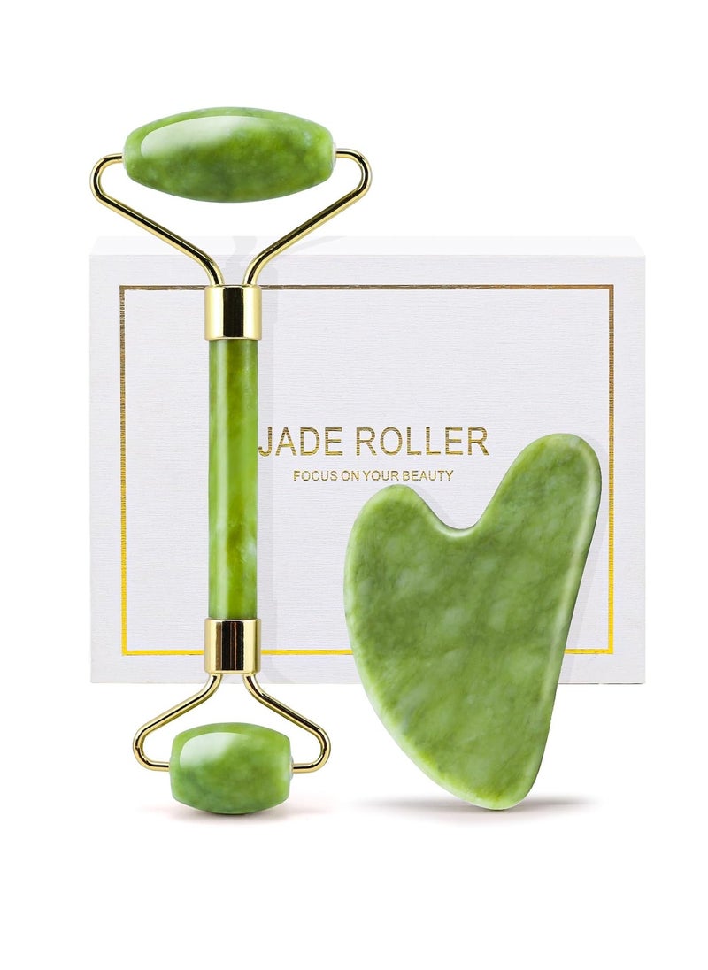 huefull Genuine Jade Roller & Gua Sha Set for Face, Cooling & Firming Effect, Sculpting Tool for Jawline & Skin Care, Self-Care Gift for Women & Men