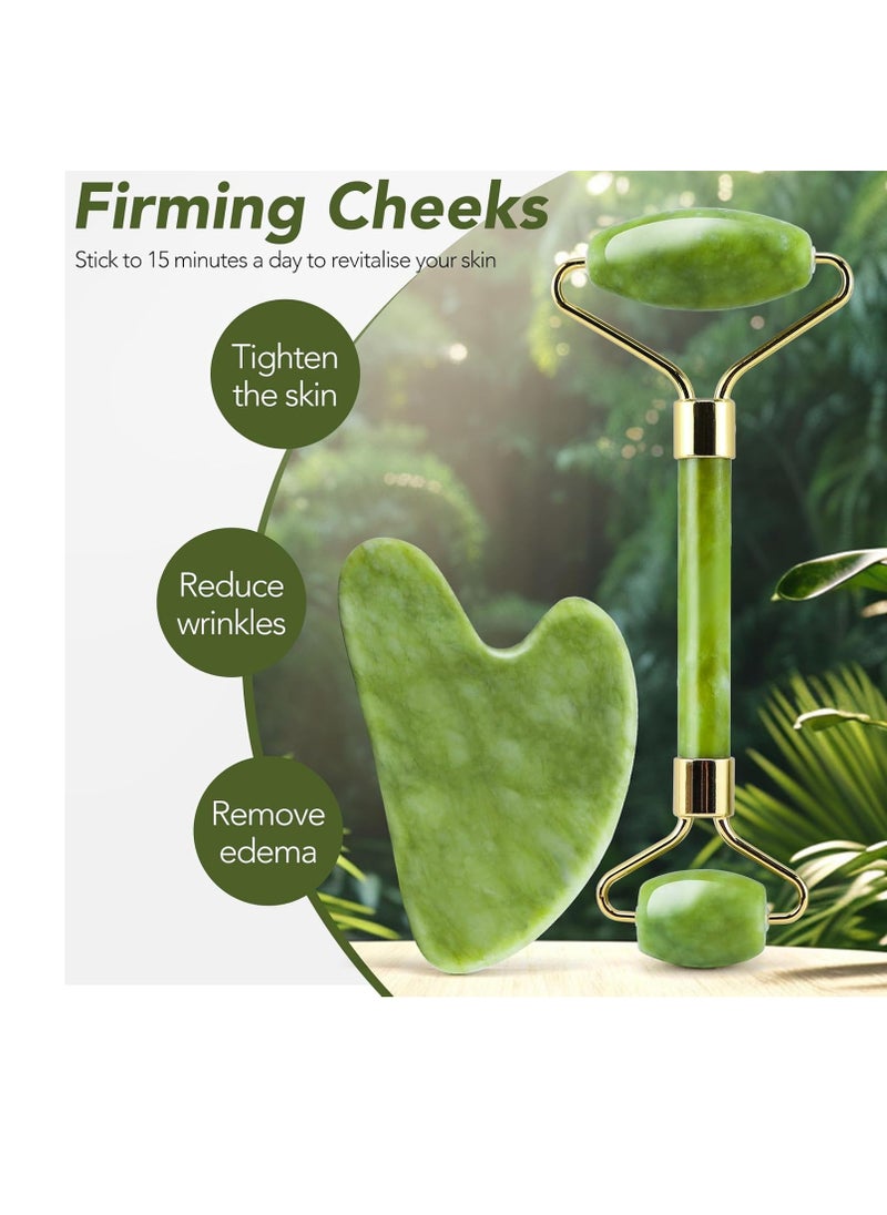 huefull Genuine Jade Roller & Gua Sha Set for Face, Cooling & Firming Effect, Sculpting Tool for Jawline & Skin Care, Self-Care Gift for Women & Men