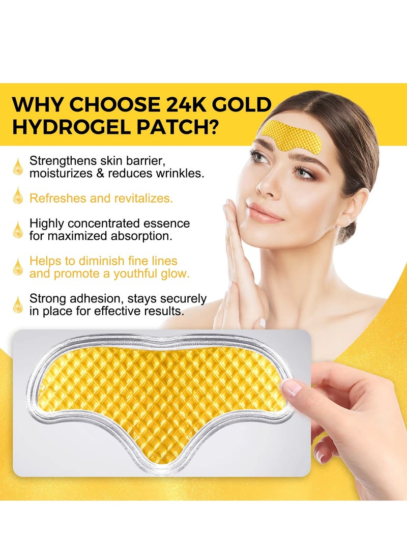 12Pcs 24K Gold Forehead Collagen Patches Forehead Wrinkle Patches with Aloe Vera Collagen Shea Butter and Vitamin E Smooth Fine Line and Wrinkles Anti Wrinkle Forehead Wrinkle Treatment Patch