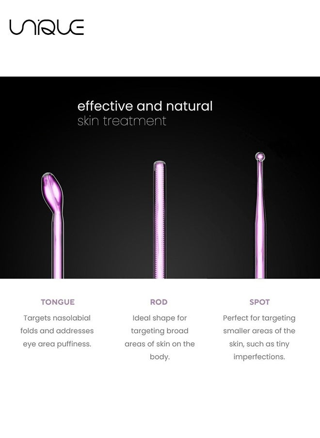 High Frequency Facial Wand - Portable Skin Therapy Machine - for Skin Face Hair - High Frequency Wand with 6 Different Glass Tubes - Boost Your Skin - Clear Firm & Tighten - Purple/Orange