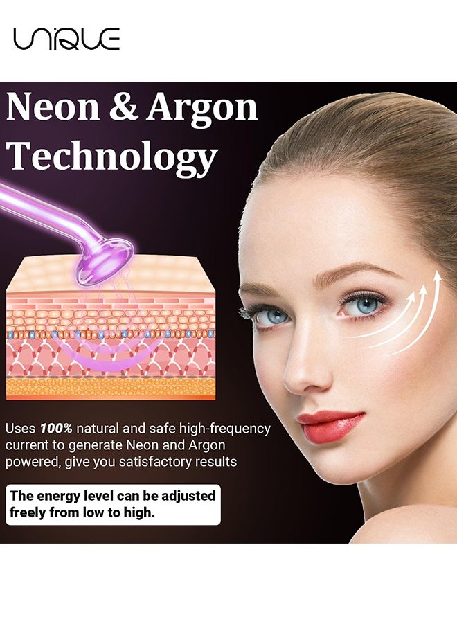 High Frequency Facial Wand - Portable Skin Therapy Machine - for Skin Face Hair - High Frequency Wand with 6 Different Glass Tubes - Boost Your Skin - Clear Firm & Tighten - Purple/Orange