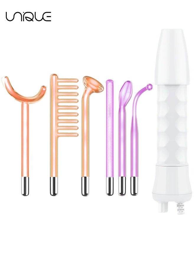 High Frequency Facial Wand - Portable Skin Therapy Machine - for Skin Face Hair - High Frequency Wand with 6 Different Glass Tubes - Boost Your Skin - Clear Firm & Tighten - Purple/Orange