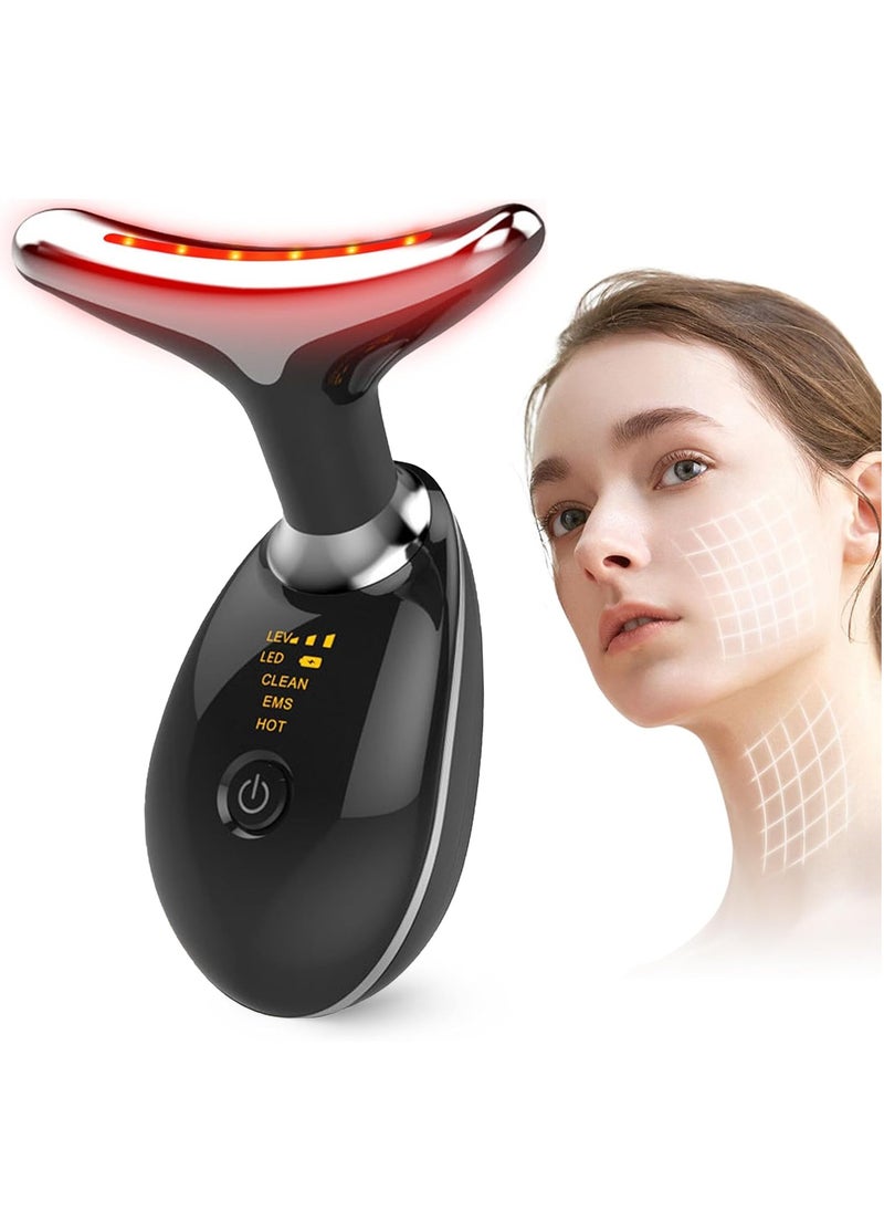 Face Massager Against Wrinkles, Face Beauty Device with 7 Modes, 45C V Face Beauty Meter Face Device for Skin Tightening & Lifting EMS Face Massage for Women Men V Shape Face Device（Black）