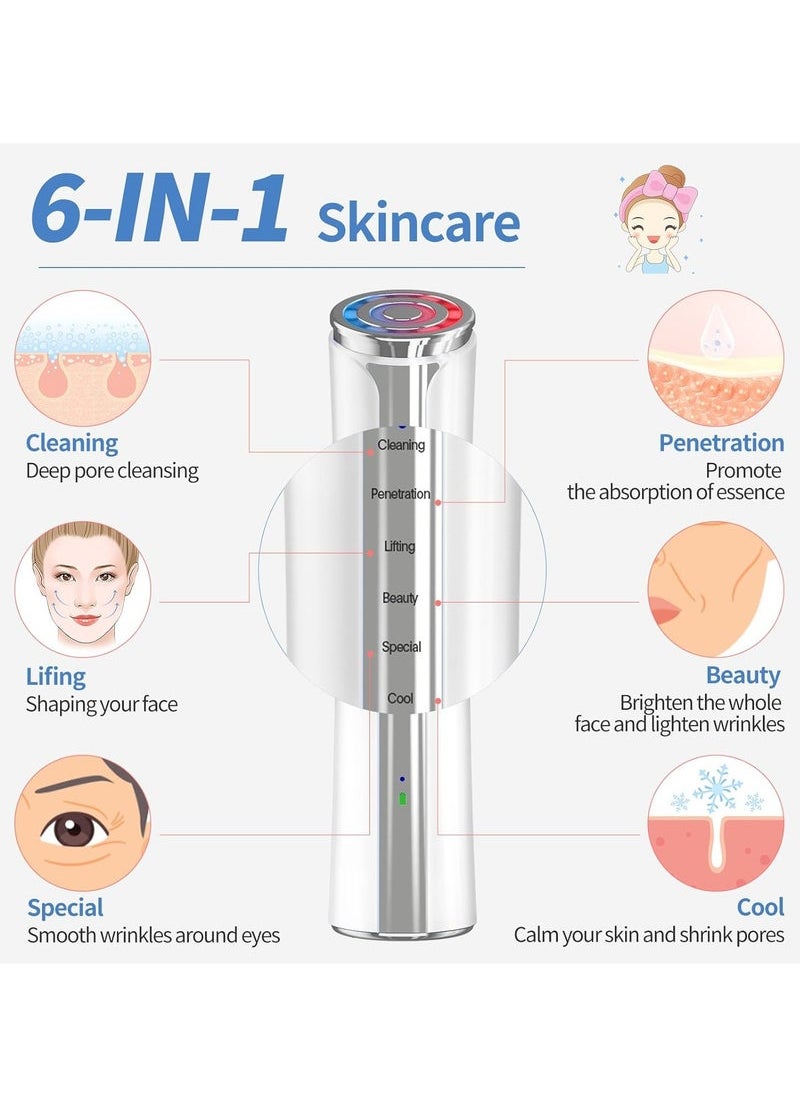 Microcurrent Facial Device, Facial Massager, Home Use Skin Tightening Machine Light Therapy for Face Eye Neck Lifting 6 in 1 Skin Care Tool