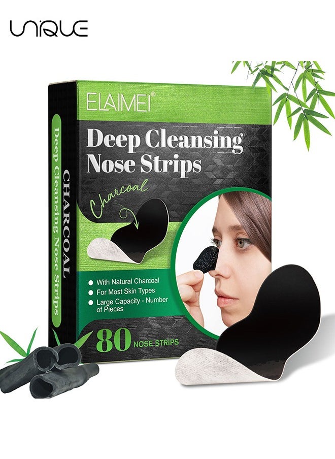 Nose Strips Blackhead Remover - 80 Pcs Nose Pore Strips Face with Natural Charcoal - Deep Cleansing Nose Strips for Removal and Pore Unclogging for Women Men