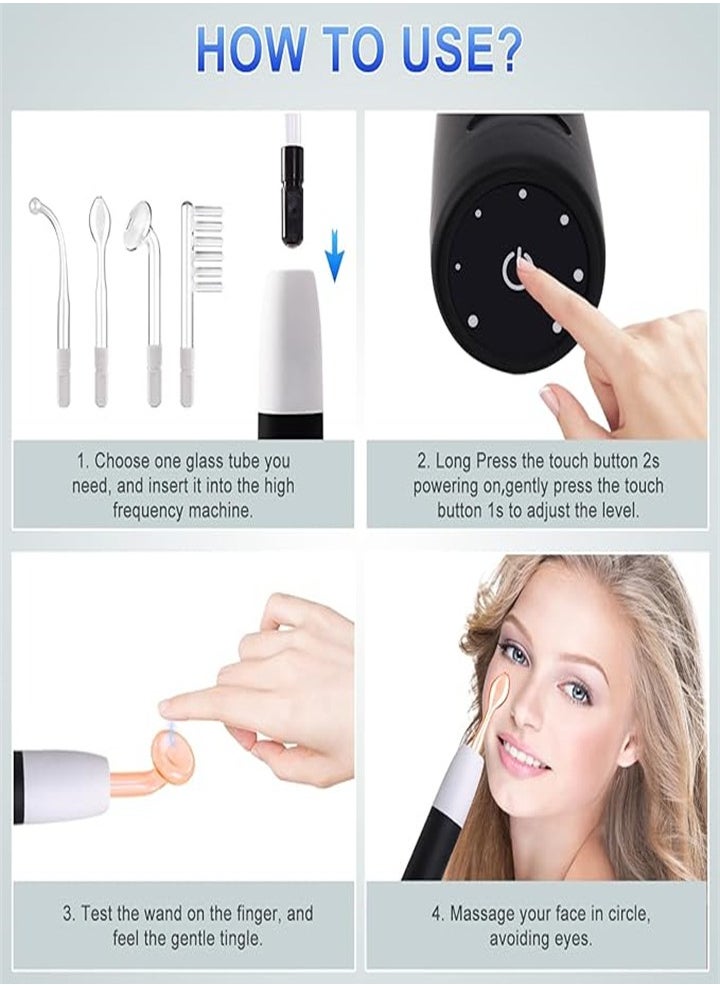 Rechargeable High Frequency Facial Massager, Portable Multi-Function Facial Handheld for All Skin Care Needs - with 4 Tubes