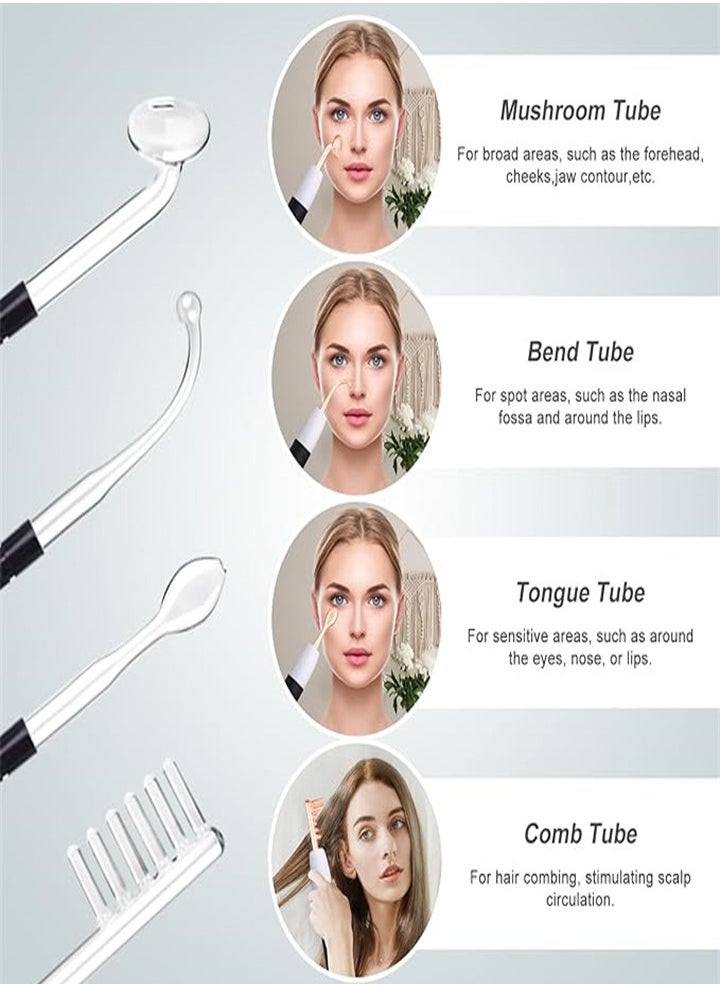 Rechargeable High Frequency Facial Massager, Portable Multi-Function Facial Handheld for All Skin Care Needs - with 4 Tubes