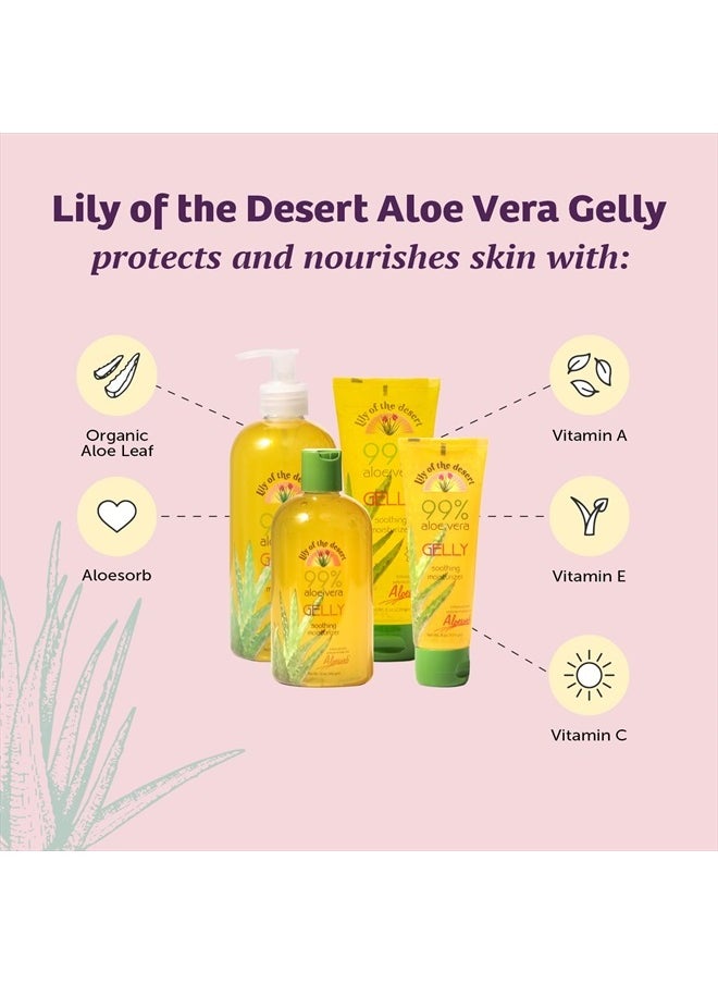 Gelly Moisturizer - 99% Organic Aloe Vera Gel for Skin, After Sun Care with Aloe, Vitamin E Oil, and Vitamin C for Sunburn Relief, 16 Fl Oz