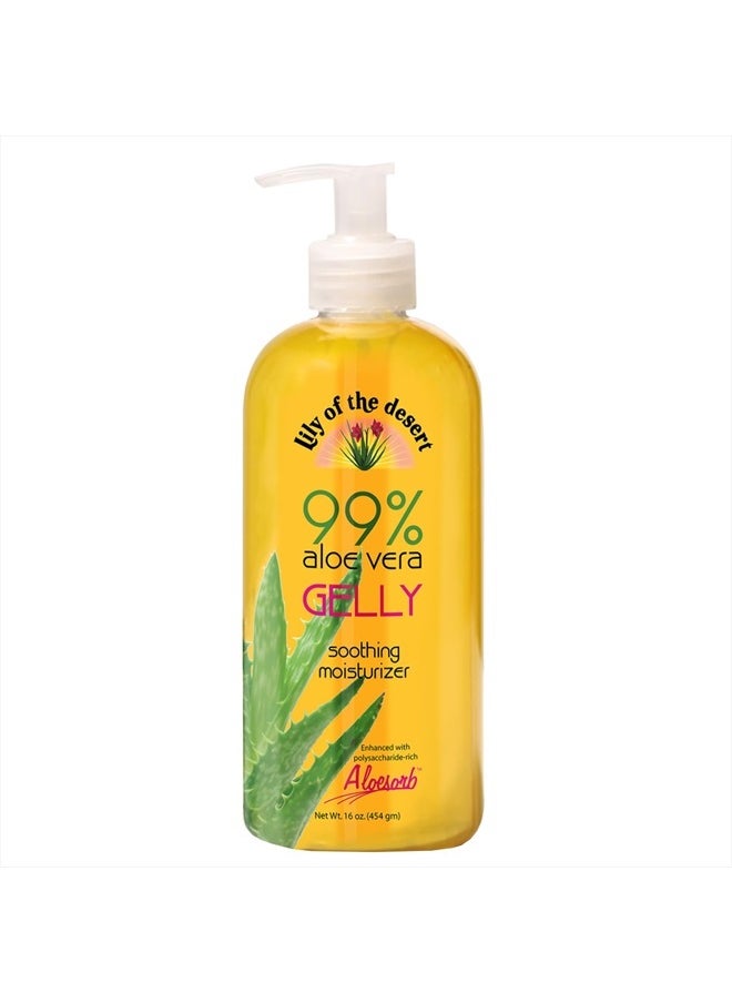 Gelly Moisturizer - 99% Organic Aloe Vera Gel for Skin, After Sun Care with Aloe, Vitamin E Oil, and Vitamin C for Sunburn Relief, 16 Fl Oz