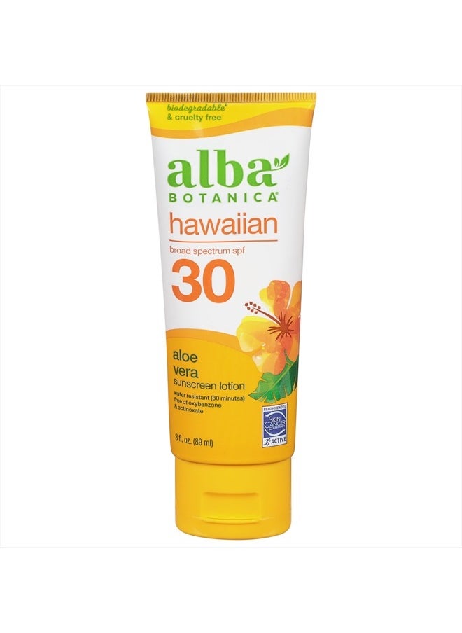 Hawaiian Sunscreen Lotion, SPF 30, Aloe Vera, 3 Oz