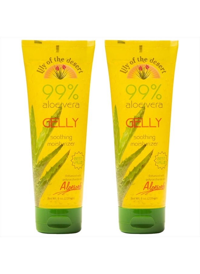 Gelly Moisturizer - 99% Organic Aloe Vera Gel for Skin, After Sun Care with Aloe, Vitamin E Oil, and Vitamin C for Sunburn Relief, 8 Fl Oz (Pack of 2)