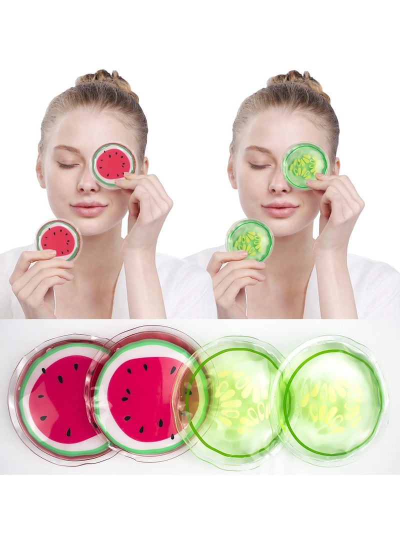 Hot and Cold Eye Pads, Reusable Eye Patches - Soothing, Revitalizing, Puffiness, Refresh, Relieves Stress, Relax, Relieves Puffiness and Tension(2 Watermelons + 2 Cucumbers)