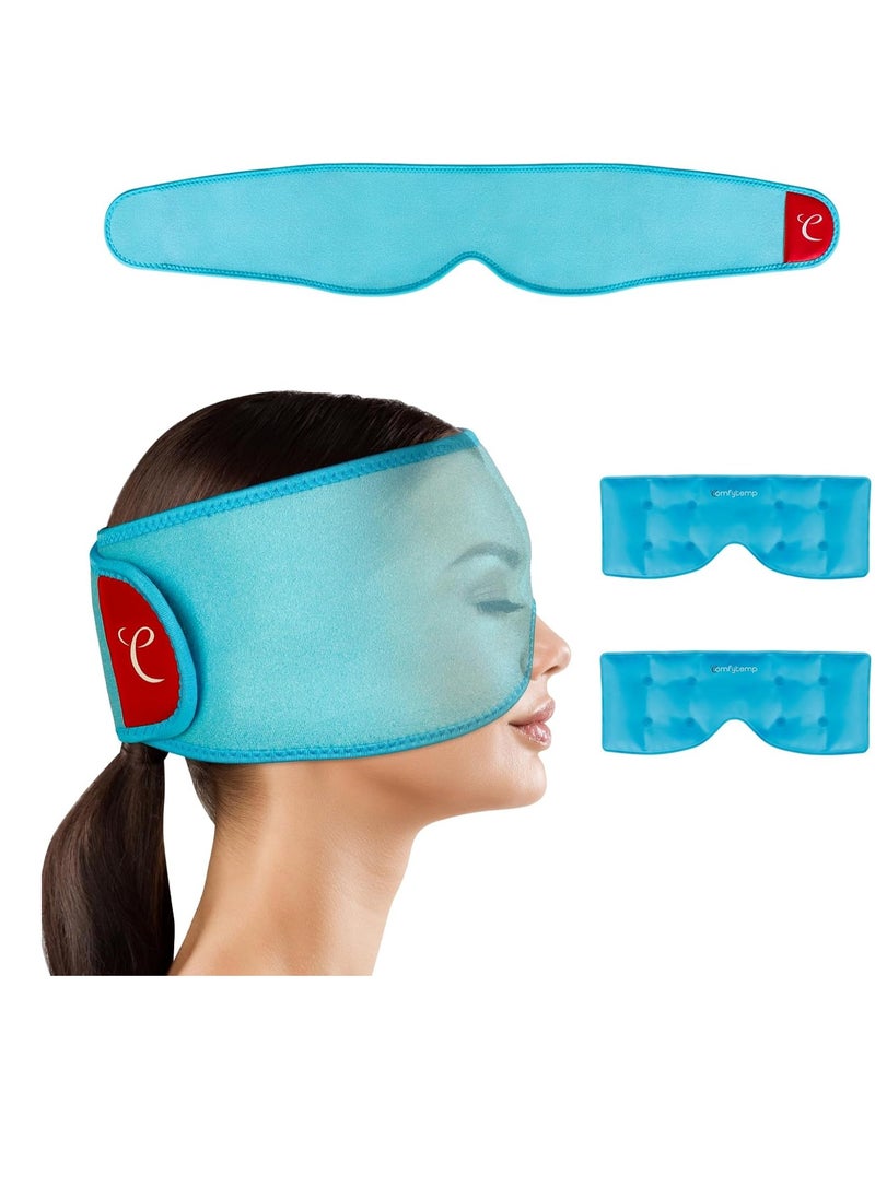 Comfytemp Cooling Eye Mask, 2PCS, Reusable Gel Ice Cold Eye Mask for Puffiness, Hot Cold Pack Wrap for Puffy Eyes, Dark Circles, Dry Eyes, Headache, Migraines, Stress Relief, Blue, FSA HSA Eligible