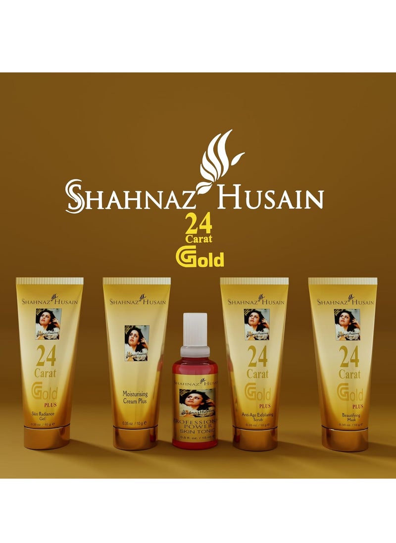 Shahnaz Husain Gold Facial Kit | 24 Carat Gold | Skin Radiance Timeless Youth | 4x10g | 15ml Skin Tonic | Men & Women