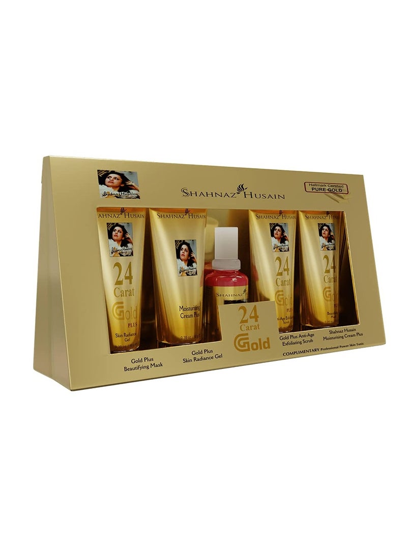 Shahnaz Husain Gold Facial Kit | 24 Carat Gold | Skin Radiance Timeless Youth | 4x10g | 15ml Skin Tonic | Men & Women
