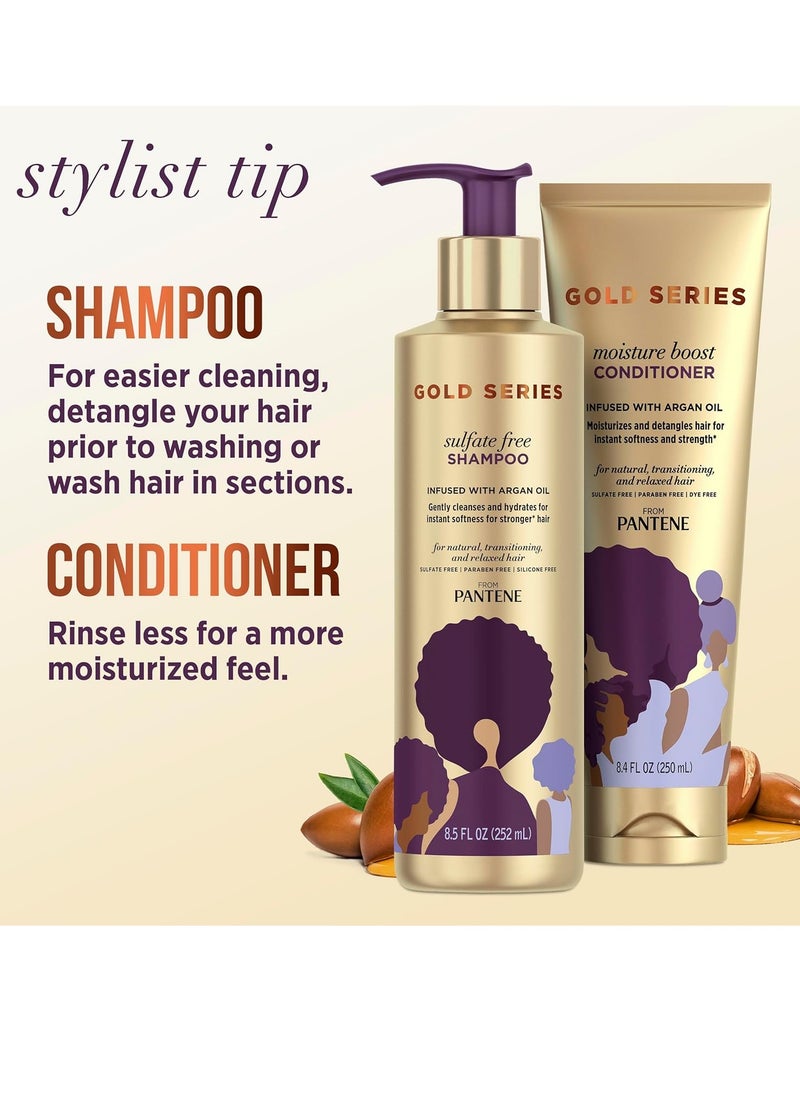 Pantene Shampoo and Sulfate Free Conditioner kit, with Argan Oil, Pro-V Gold Series, for Natural and Curly Textured Hair, 16.9 fl oz, Kit