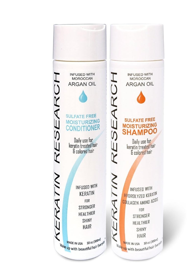 Keratin Research Natural Argan Oil Infused Sulfate Free Shampoo and Conditioner 2 bottles Value Set for Keratin Treatments, Maintainance After Care, post treatment shampoo Conditioner (300ml 2 pack)c
