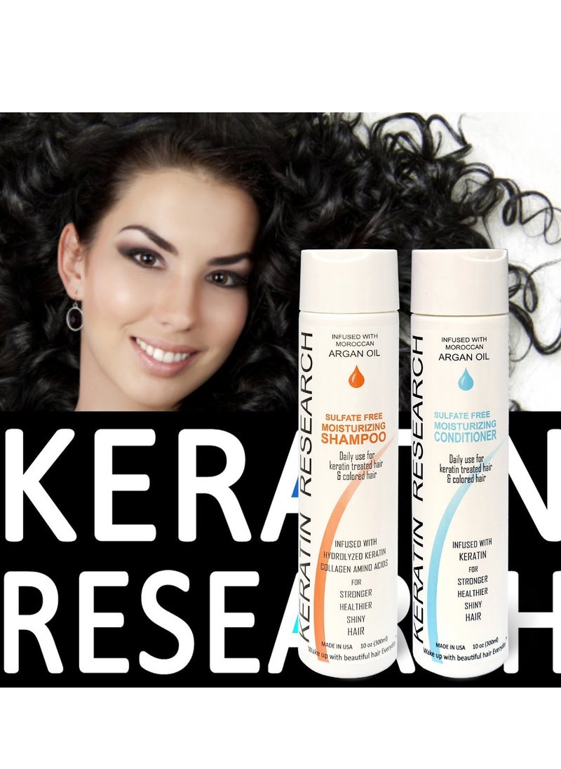 Keratin Research Natural Argan Oil Infused Sulfate Free Shampoo and Conditioner 2 bottles Value Set for Keratin Treatments, Maintainance After Care, post treatment shampoo Conditioner (300ml 2 pack)c