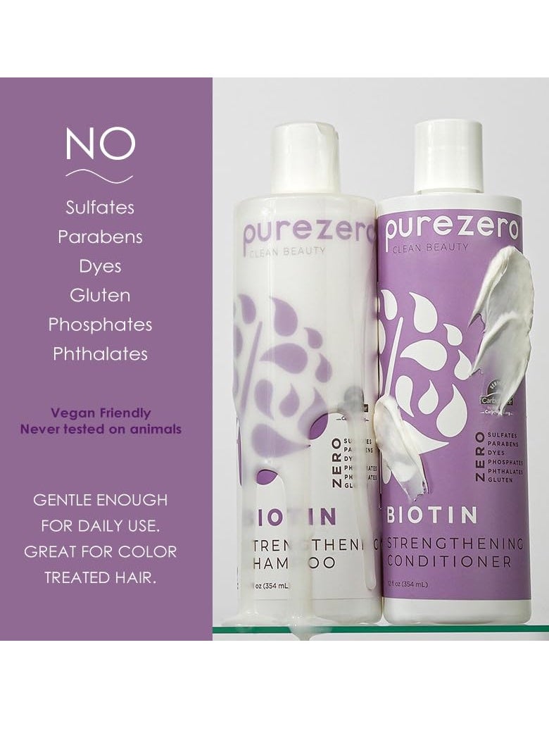 Purezero Biotin Shampoo & Conditioner set - Anti Thinning Formula - Volumizing, Thicker, Fuller Hair - Zero Sulfates, Parabens, Dyes, Gluten - 100% Vegan & Cruelty Free - Great For Color Treated Hair