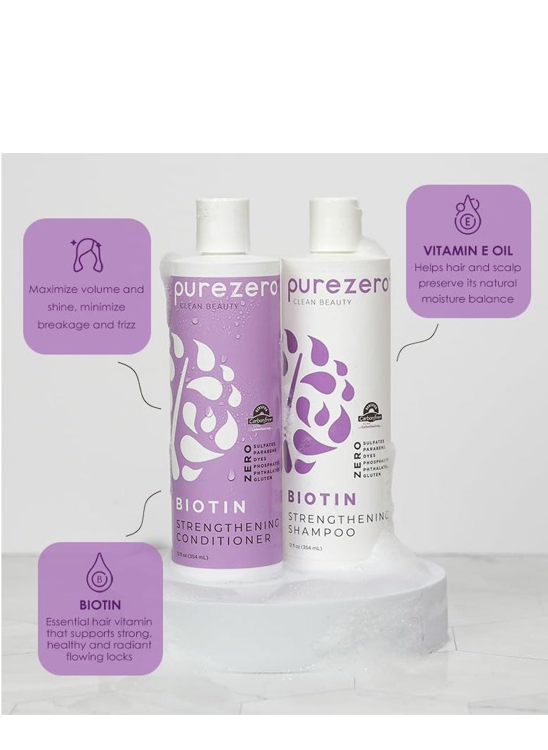 Purezero Biotin Shampoo & Conditioner set - Anti Thinning Formula - Volumizing, Thicker, Fuller Hair - Zero Sulfates, Parabens, Dyes, Gluten - 100% Vegan & Cruelty Free - Great For Color Treated Hair