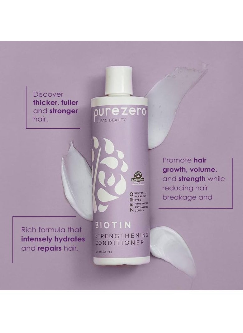 Purezero Biotin Shampoo & Conditioner set - Anti Thinning Formula - Volumizing, Thicker, Fuller Hair - Zero Sulfates, Parabens, Dyes, Gluten - 100% Vegan & Cruelty Free - Great For Color Treated Hair