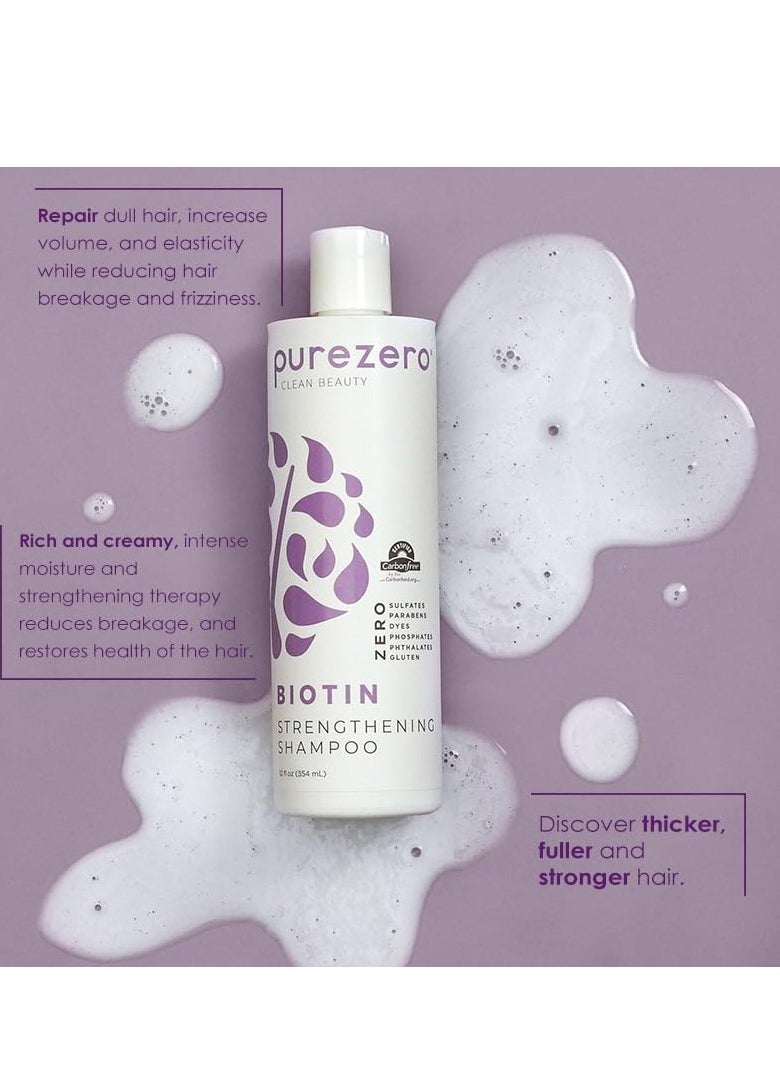 Purezero Biotin Shampoo & Conditioner set - Anti Thinning Formula - Volumizing, Thicker, Fuller Hair - Zero Sulfates, Parabens, Dyes, Gluten - 100% Vegan & Cruelty Free - Great For Color Treated Hair