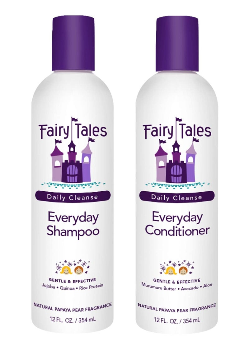 Fairy Tales Daily Cleanse Everyday Kids Shampoo + Conditioner set - Gentle Natural Defining, Tangle Free, Moisturizing and Hydrating Formula, Paraben Free - 12 oz Shampoo and 12 oz Conditioner