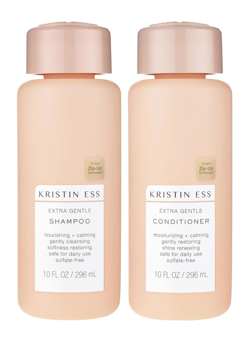 Kristin Ess Hair Extra Gentle Shampoo + Conditioner Bundle - Sensitive Skin + Scalp, Cleanses, Nourishing + Calming, Hydrating Conditioner, Vegan, Sulfate Free, Color Safe + Keratin Safe, 2 Piece Set