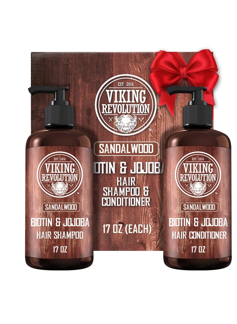 Viking Revolution Sandalwood Shampoo and Conditioner Set with Biotin and Jojoba Oil - Natural Hair Shampoo and Hair Conditioner for Men with Vitamin B5 (17 Oz)