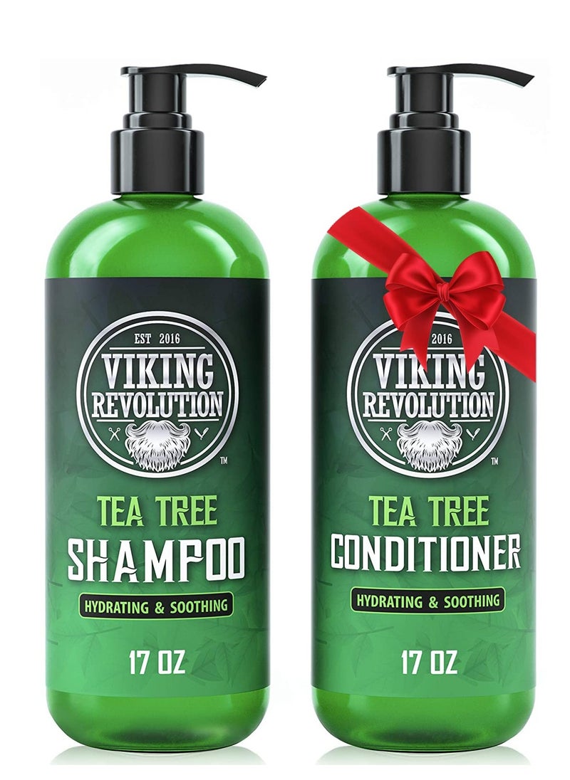 Viking Revolution Tea Tree Shampoo and Conditioner Set - Hydrates, Moisturizes & Soothes Dry and Itchy Scalps - With Natural Tea Tree Oil - 17 oz