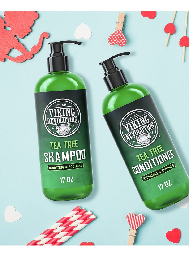 Viking Revolution Tea Tree Shampoo and Conditioner Set - Hydrates, Moisturizes & Soothes Dry and Itchy Scalps - With Natural Tea Tree Oil - 17 oz