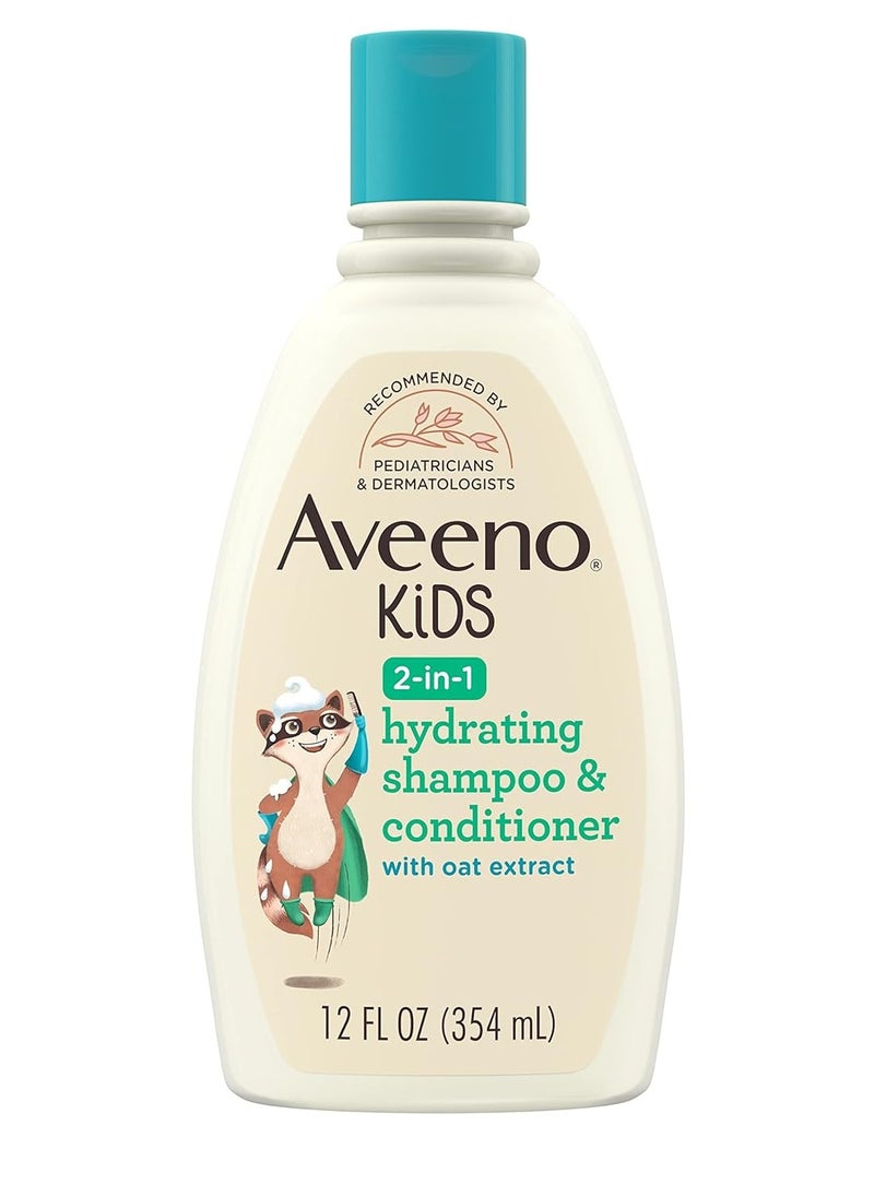 Aveeno Kids 2-in-1 Hydrating Shampoo & Conditioner, Gently Cleanses, Conditions & Detangles Kids Hair, Formulated With Oat Extract, For Sensitive Skin & Scalp, Hypoallergenic, 12 fl. Oz