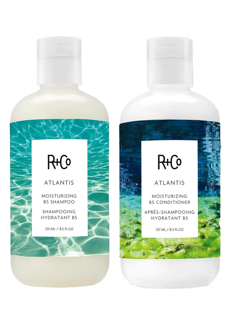 R+Co Atlantis Moisturizing B5 Shampoo + Conditioner + High Dive Deluxe Sample | Vegan + Cruelty-Free | 2 x 8.5 Oz + .5 Oz Deluxe Sample