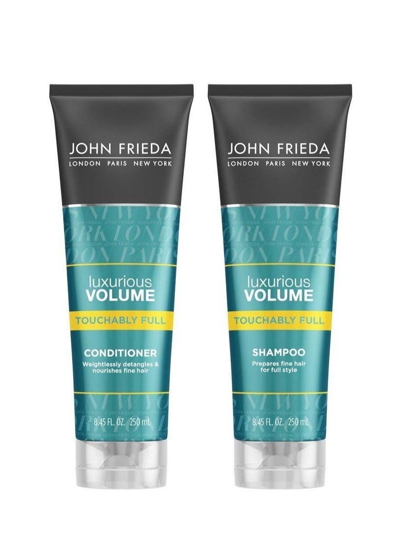 John Frieda Luxurious Volume Touchably Full Lightweight Shampoo and Conditioner Set for Natural Fullness, 8.45 Ounces, Volumizing Shampoo and Conditioner for Fine or Flat Hair