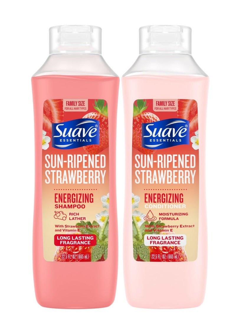 Suave Shampoo & Conditioner Set, Sun-Ripened Strawberry – Everyday Energizing Formulas with Strawberry Extract & Vitamin E, 22.5 Oz Ea (2 Piece Set)