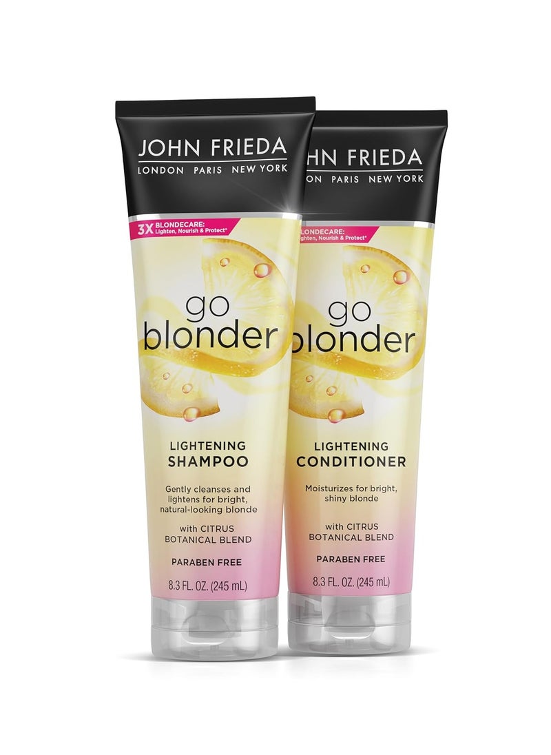 John Frieda Go Blonder Shampoo and Conditioner Set, Gradually Lightens Blonde Color Up, For Natural or Color-Treated Hair, Formulated with a Citrus Botanical Blend, Paraben Free, 8.3 oz, Pack of 2