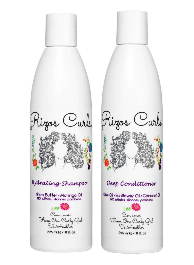 Rizos Curls Wash Day Bundle, Hydrating Shampoo & Deep Conditioner Bundle, Gently Cleanse and Hydrate Curly Hair, Moisturize Scalp & Hair, Clean & Natural Ingredients for all Hair Types 1a - 4c
