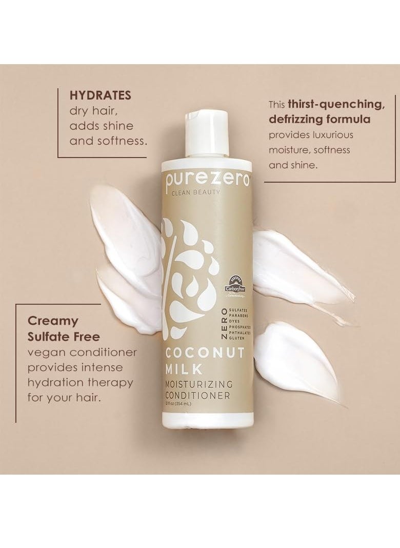 Purezero Coconut Milk Shampoo & Conditioner Set - 100% Vegan & Cruelty Free - Intense Hydration & Increase Shine - Zero Sulfates, Parabens, Dyes - Fight Dandruff & Frizz